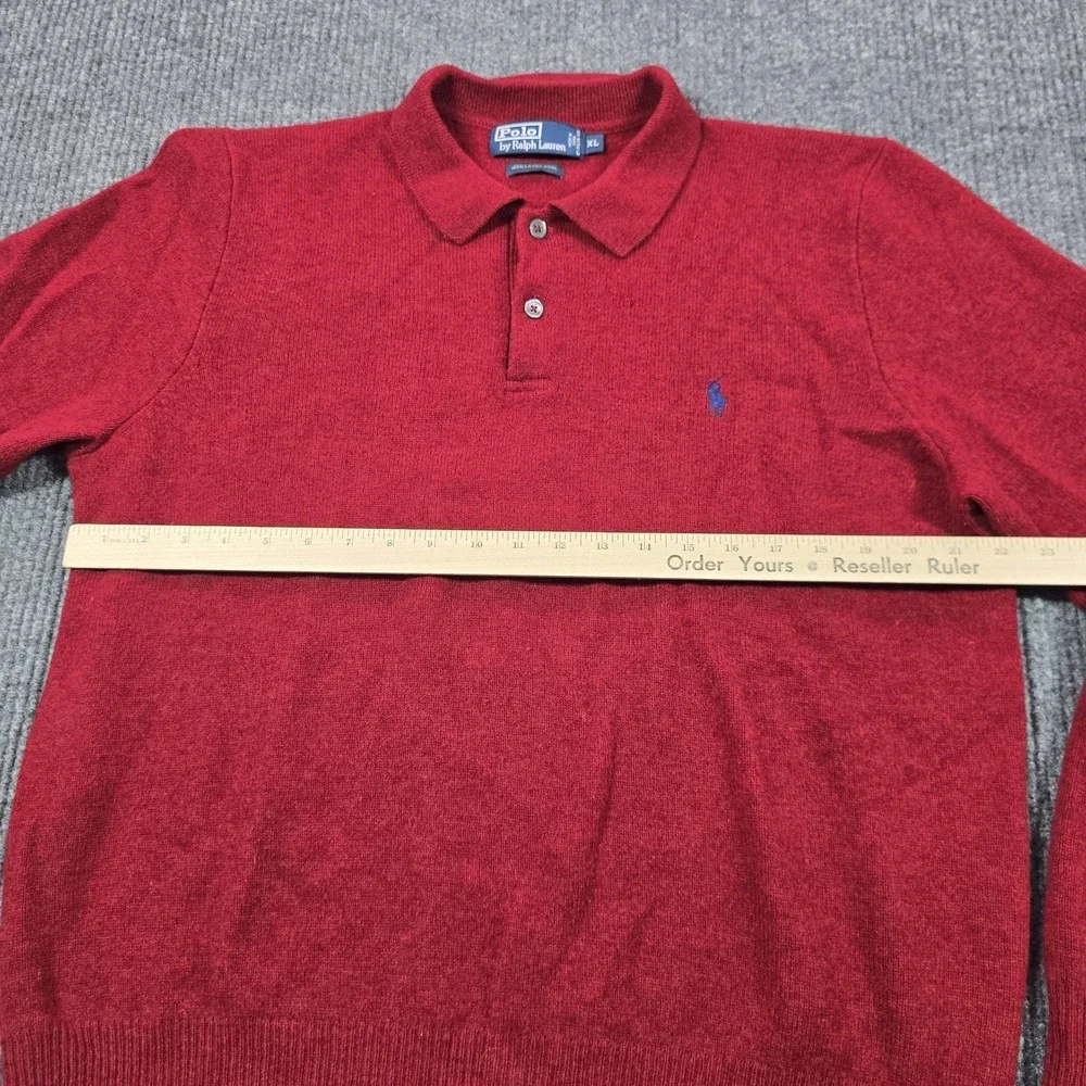 Polo Ralph Lauren Polo Shirt Mens XL Red Lambswool Knit Long Sleeve Casual